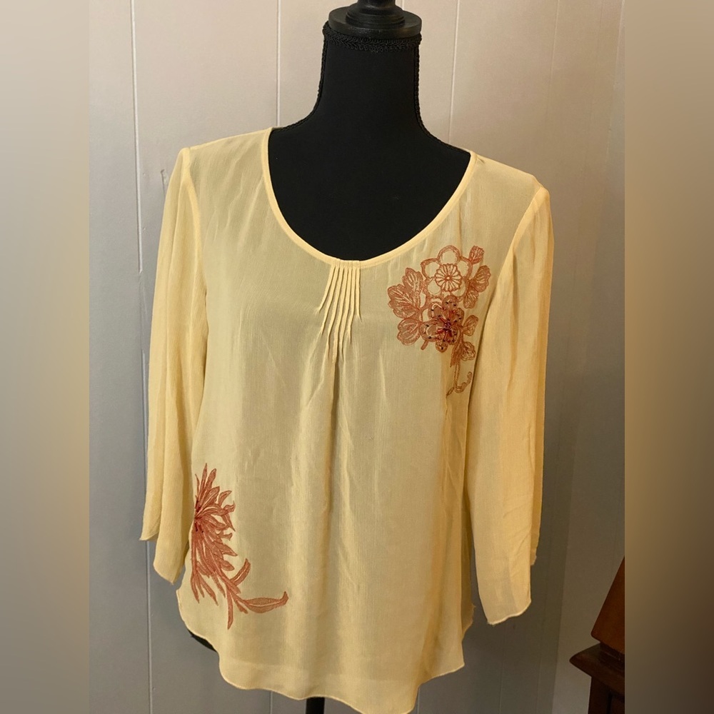 Vintage J. Jill alluring embroidered and beaded blouse